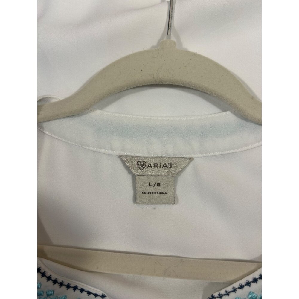 Ariat Women's White Tunic Top With Blue Embroidery Size L - Picture 3 of 13